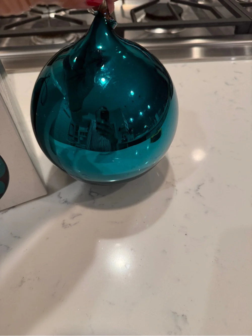 Department 56 Mercury Glass Teal Christmas Ball Ornament 4” w/Original Box VTG